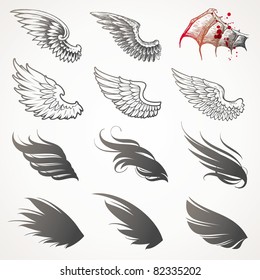 Set of wings. (Vector version of this work is available in my portfolio: # 52742488) - Shutterstock ID 82335202