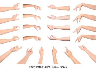 Set Of Woman Hand Gesturing Isolated On White Background.