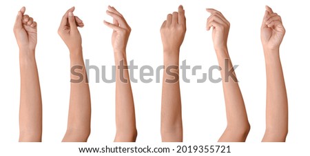 Set of woman hands isolated on white background.