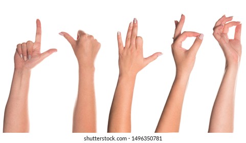 Set of woman's hand measuring invisible items - Shutterstock ID 1496350781