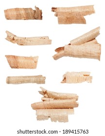 set wood shavings isolated on white background