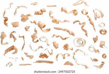 set wood shavings isolated on white background, with clipping path - Powered by Shutterstock