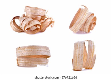 Set Wood shavings isolated on white background, with clipping path