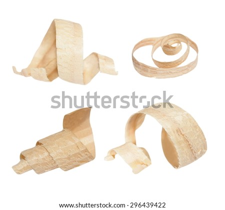 set wood shavings isolated on white background, with clipping path