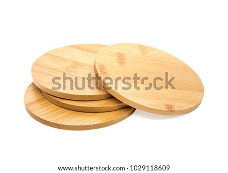 Set of wooden beverage coaster isolated on white background. Abstract Wood pad for put your mug. ( Clipping path )