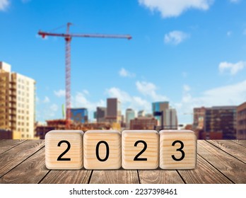 Set of wooden cubes blocks with 2023 on the desk - Shutterstock ID 2237398461