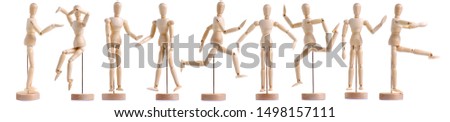 Set wooden figure a man on white background isolation
