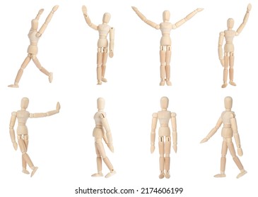 Set with wooden human models in different poses on white background - Powered by Shutterstock