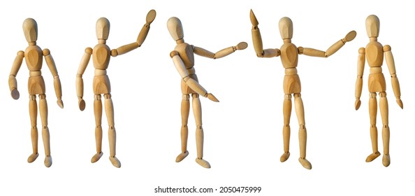  Set of wooden mannequins (gestalt) for drawing in different poses  isolated on a white background - Powered by Shutterstock