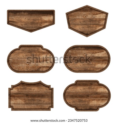 Set of wooden sign boards isolated on white background with objects clipping path for design work Foto stock © 