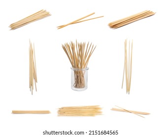 Set Of Wooden Skewers Isolated On White