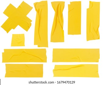 Set of yellow adhesive tapes isolated on white background