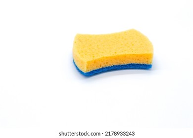 Set Of Yellow And Blue Bathroom Or Kitchen Sponges On White Background