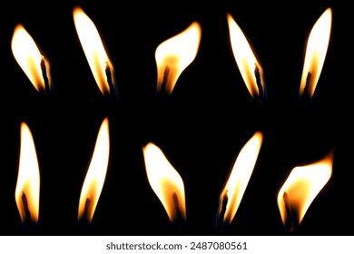 set yellow candle isolated black background, candlelight glow in the dark. concept of decorative Christmas or birthday. candles flame gold - Powered by Shutterstock