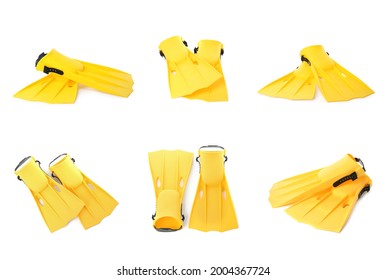 Set with yellow flippers on white background