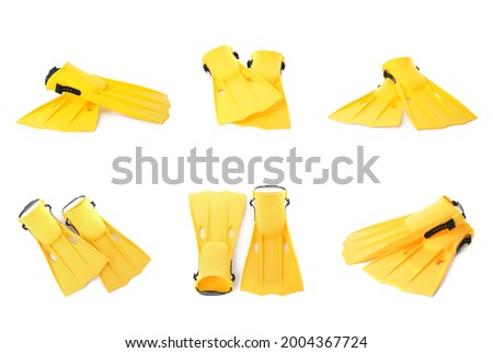 Set with yellow flippers on white background