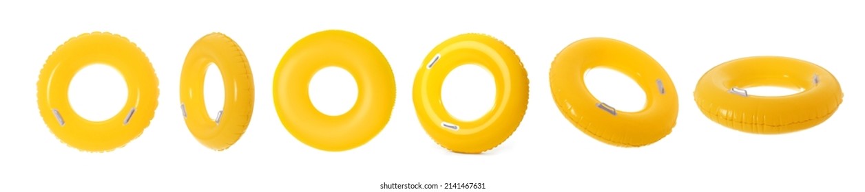 Set of yellow inflatable ring isolated on white