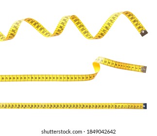 Set of yellow measuring tapes on white background - Shutterstock ID 1849042642