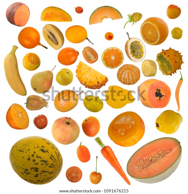 Set Yellow Orange Fruits Berries Vegetables Stock Photo 1091676215 ...