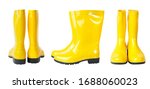 Set of yellow rain boots isolated on white background