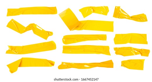 Set of yellow tapes on white background. Torn horizontal and different size yellow sticky tape, adhesive pieces. - Shutterstock ID 1667452147