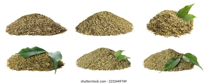 Set with yerba mate leaf mix on white background. Banner design - Shutterstock ID 2232449749