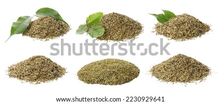 Set with yerba mate leaf mix on white background. Banner design