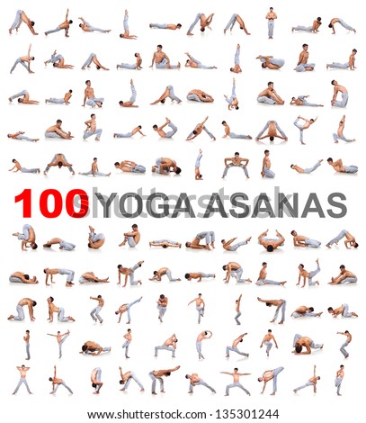 Set of yoga poses isolated on white background