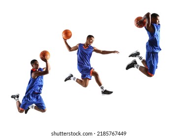 Set of young African-American basketball player on white background - Powered by Shutterstock