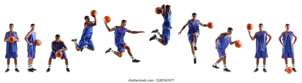 Set of young African-American basketball player on white background - Powered by Shutterstock