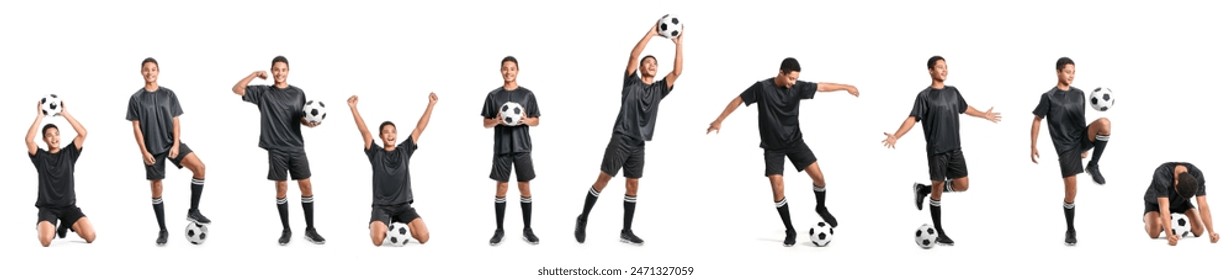 Set of young African-American football player on white background - Powered by Shutterstock