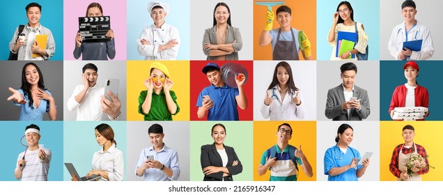 Set of young Asian people on color background - Shutterstock ID 2165916347