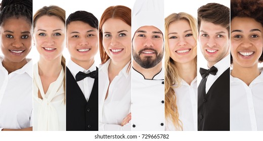 Set Of Young Restaurant Staffs Team Photos