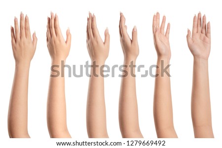 Set of young woman hand isolated on white ....