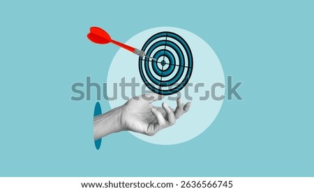 Set your goals is shown using the collage with aim and the hand. Business targeting, aiming, focus concept and way to achieve a goal