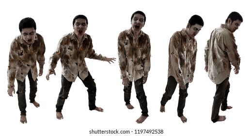 Set Of Zombies Isolated On White Background