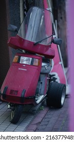 Setagaya, Tokyo,Japan - May 10th, 2022: A Red 1981 Honda Stream Parked At A Japanese Restaurant.