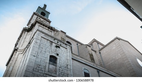 Sete, France - January 4, 2019: Architectural Detail Of The Saint Louis Church In The Upstate Of The City On A Winter Day