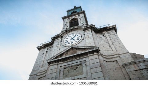 Sete, France - January 4, 2019: Architectural Detail Of The Saint Louis Church In The Upstate Of The City On A Winter Day