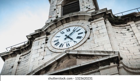 Sete, France - January 4, 2019: Architectural Detail Of The Saint Louis Church In The Upstate Of The City On A Winter Day