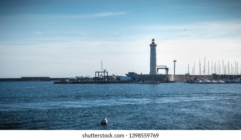 Sete, France - January 4, 2019: Architecture Detail Of Port Saint Louis Lighthouse On A Winter Day