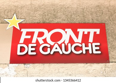 Sete, France - July 3, 2018: Logo Of Front De Gauche On A Wall. The Left Front Called Front De Gauche In French Is A French Electoral Alliance And A Political Movement