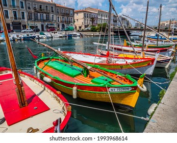 SETE, FRANCE - June 11, 2021: Colorful houses in Sete - Small town on the French Mediterranean coast known, south of France