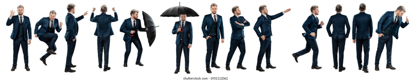 Seth, A Man In A Business Suit In Various Poses Isolated On A White Background