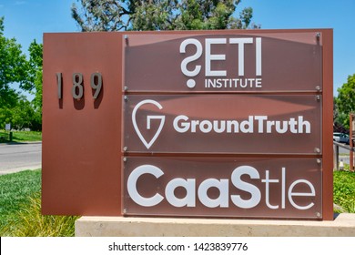 SETI Institute, GroundTruth And Caastle Sign And Logo Near Company Offices  In Silicon Valley - Mountain View, California, USA - June 12, 2019