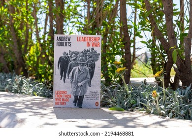 Setif, Algeria - August 24, 2022: Close Up Andrew Roberts's Leadership In War: Essential Lessons From Those Who Made History Book In The Garden.