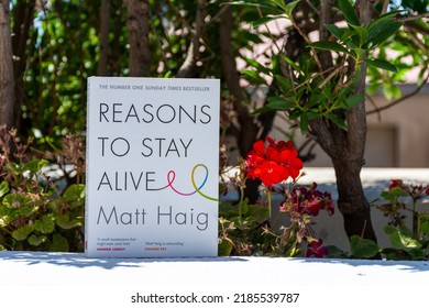 Setif, Algeria - June 9, 2021: Close Up Matt Haig's Reasons To Stay Alive Novel In The Garden.