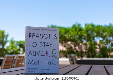 Setif, Algeria - June 9, 2021: Close Up Matt Haig's Reasons To Stay Alive Novel On A Wooden Table.