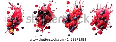 Sets of berries fruit with splash isolated on white background.