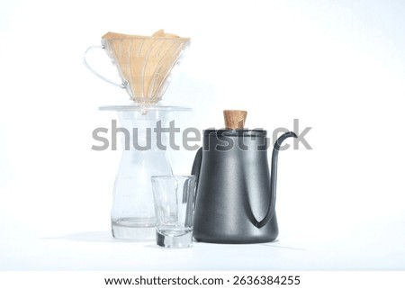 Sets of Coffee Drip method equipment. Japanese Style coffee drip filter device in isolated background White color. Chinaware coffee set.